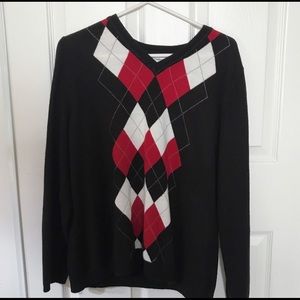 argyle red white black long sleeves sweater vest